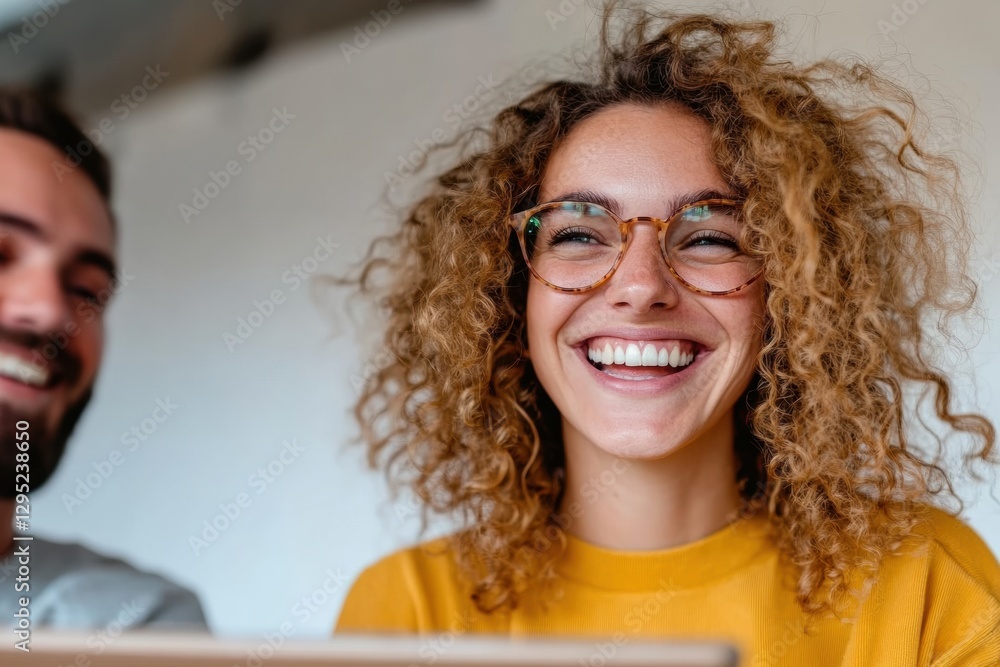 Poster vibrant workplace wellness inclusive millennial collaboration with curly-haired professional showcas
