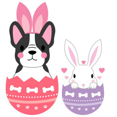 cute dog, French bulldog, Easter dog, bunny ears, dog with eggs, Easter basket, pastel eggs, holiday pet, festive puppy, dog in egg, rabbit and dog, spring celebration, pet with bow, Easter clip art, 