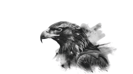 Majestic golden eagle emerging from a transparent background with artistic paint splatter