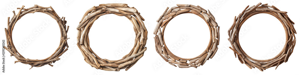 Aufkleber minimalist natural wreath made with a circular arrangement of rustic wooden twigs and branches creat