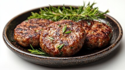 breakfast sausage patties on a plate isolated on transparent background