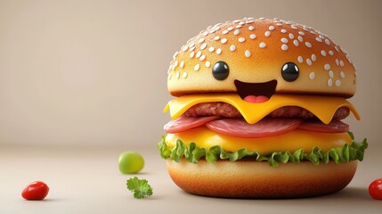 breakfast slider with ham and cheese isolated catoon