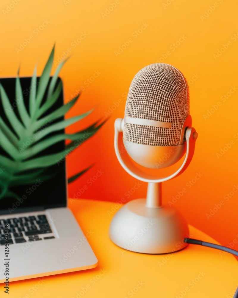 Aufkleber vibrant content creation essentials retro podcast microphone with minimalist tech setup - digital st
