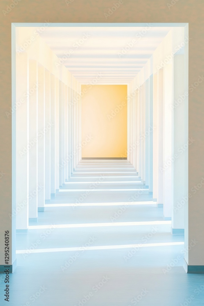 Poster minimalist architectural portal ethereal light passage showcasing geometric symmetry and innovative 