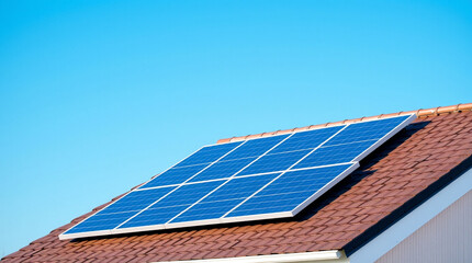 Solar Panels on a Roof with Clear Sky in the Background &ndash; Generative AI