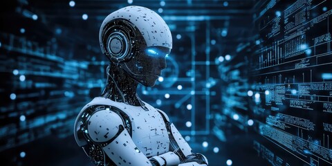 AI analyzing large volumes of corporate data and generating insights in a formal report.
