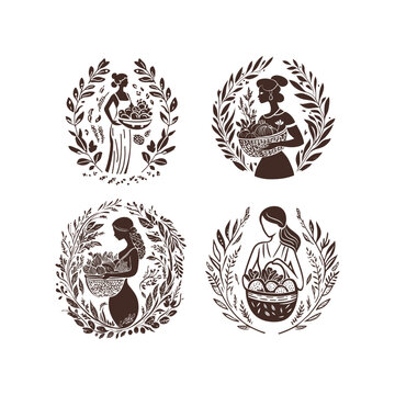 woman farmer with basket design vector template illustration