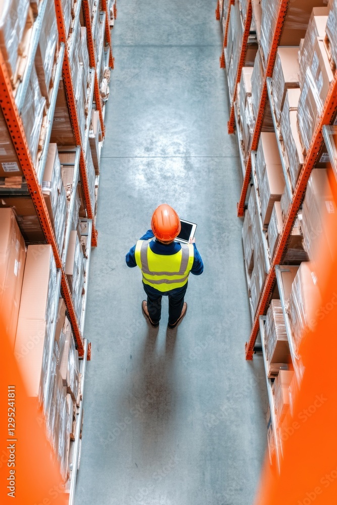 Poster future-ready logistics ai-powered warehouse management with gen z professional navigating smart supp