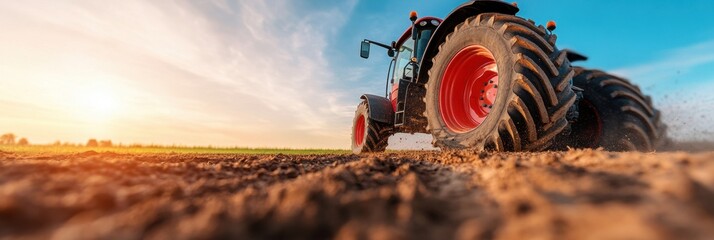 Precision Agritech Momentum High-Performance Tractor Transforming Golden Hour Landscape with Sustainable Farming Innovation and Next-Gen Agricultural Efficiency