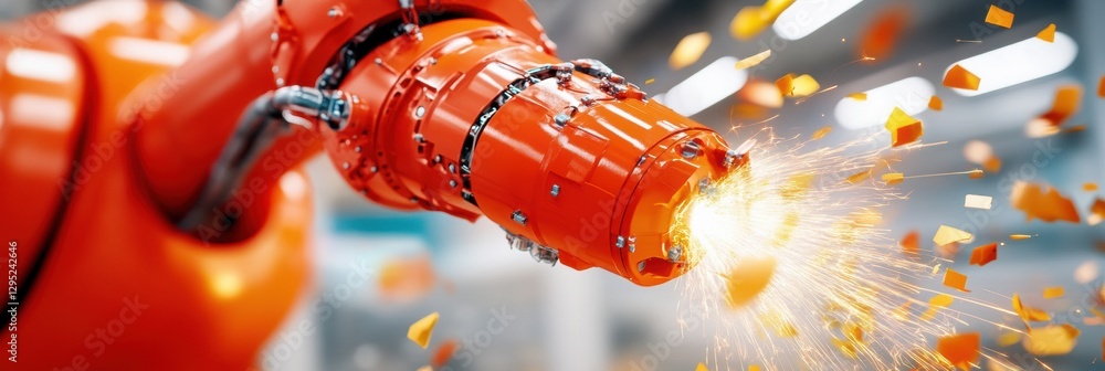 Aufkleber Precision Robotics in Motion Hyper-Realistic Industrial Automation Showcasing Next-Gen Manufacturing Technology with Dynamic Sparking Precision Engineering