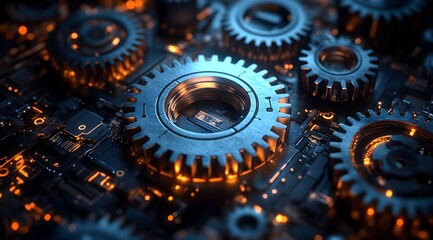 Abstract Representation of Global Economy with Interconnected Gears Symbolizing Cooperation and Growth – Generative AI