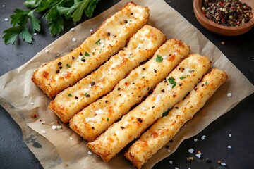 Crispy Baked Cheese Breadsticks Appetizer Food Photography