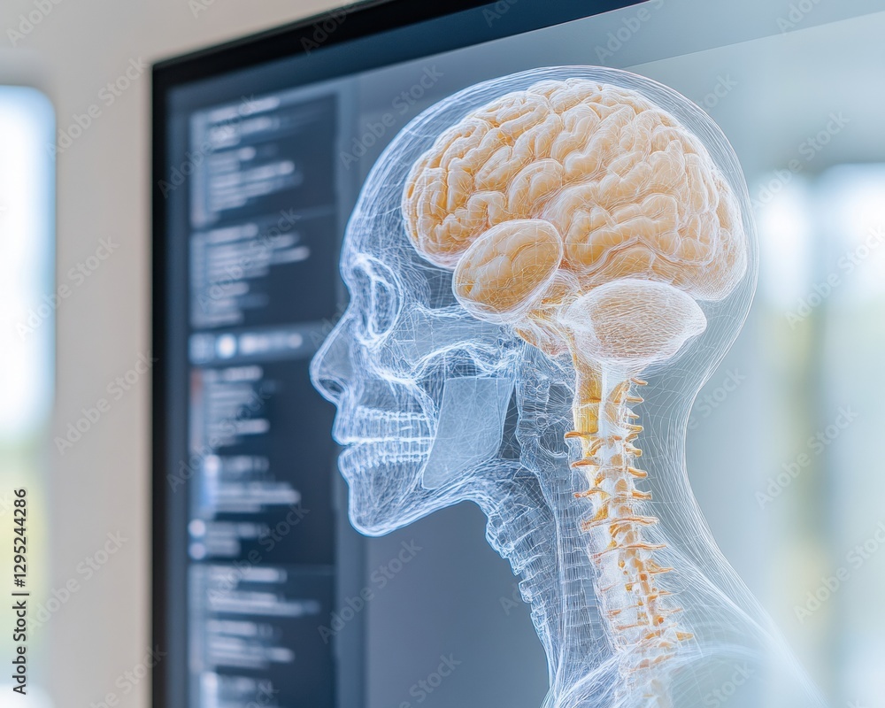 Aufkleber Futuristic Neural Mapping Translucent Brain Visualization for Advanced Medical Diagnostics and AI-Powered Healthcare Innovation