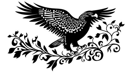 Fototapeta premium Elegant Black and White Illustration of an Eagle with Floral Accents