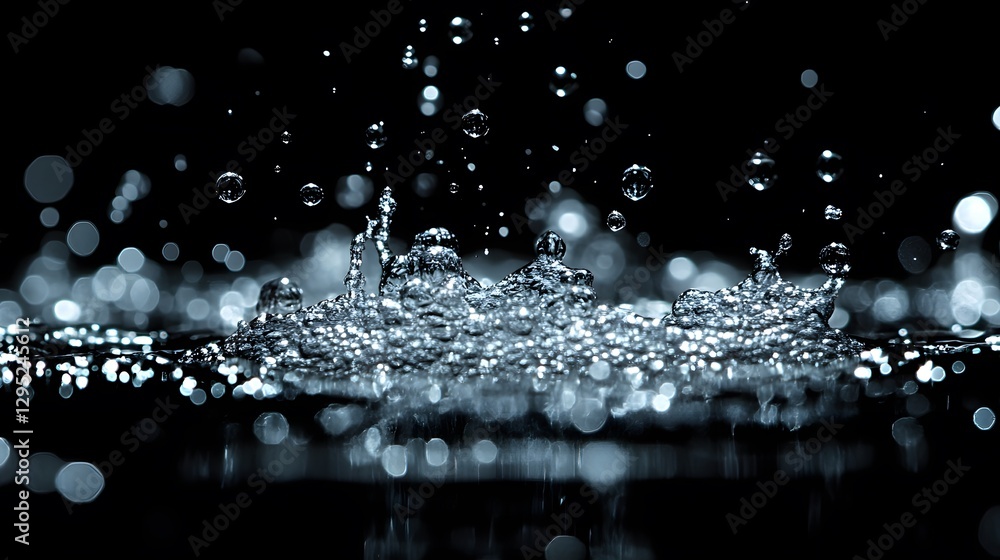 Poster droplets are splashing creating a beautiful water surface display