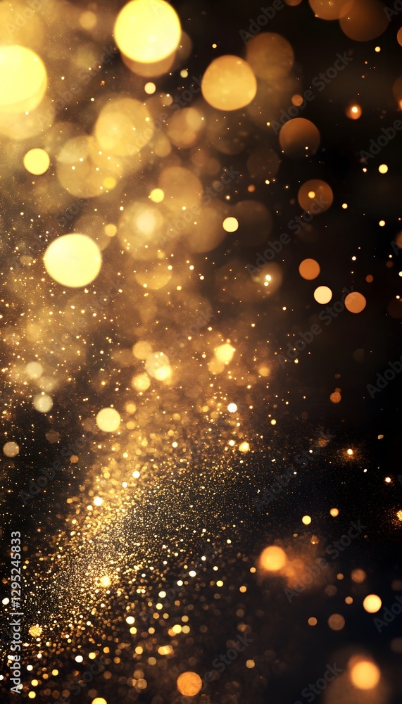 Poster abstract background features shimmering golden bokeh and sparkling glitter