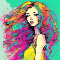 Naklejka premium Elegant Woman with Glamorous Makeup, Red Lips, and Feather Boa