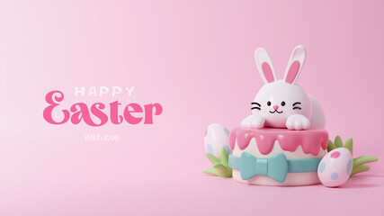 Happy Easter Bunny with Cake 3D render illustration