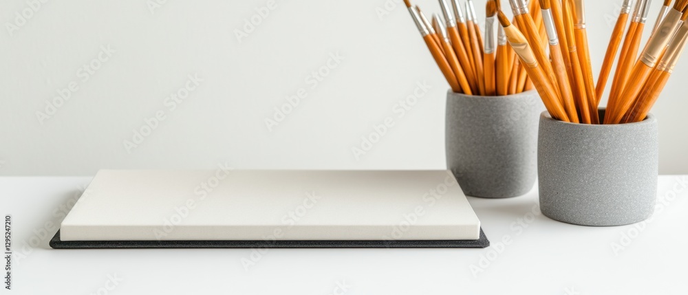 Aufkleber Minimalist Creative Studio Ergonomic Digital Design Workspace with Sustainable Ceramic Tools - Inspiring Professional Productivity and Modern Workflow Essentials