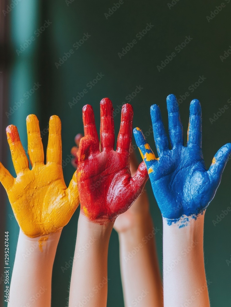 Aufkleber inclusive creativity unleashed vibrant collaborative hands in rainbow paint - gen z empowerment, art