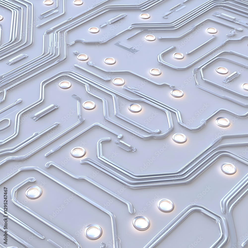 Poster close-up view of clean white style microchip circuit design