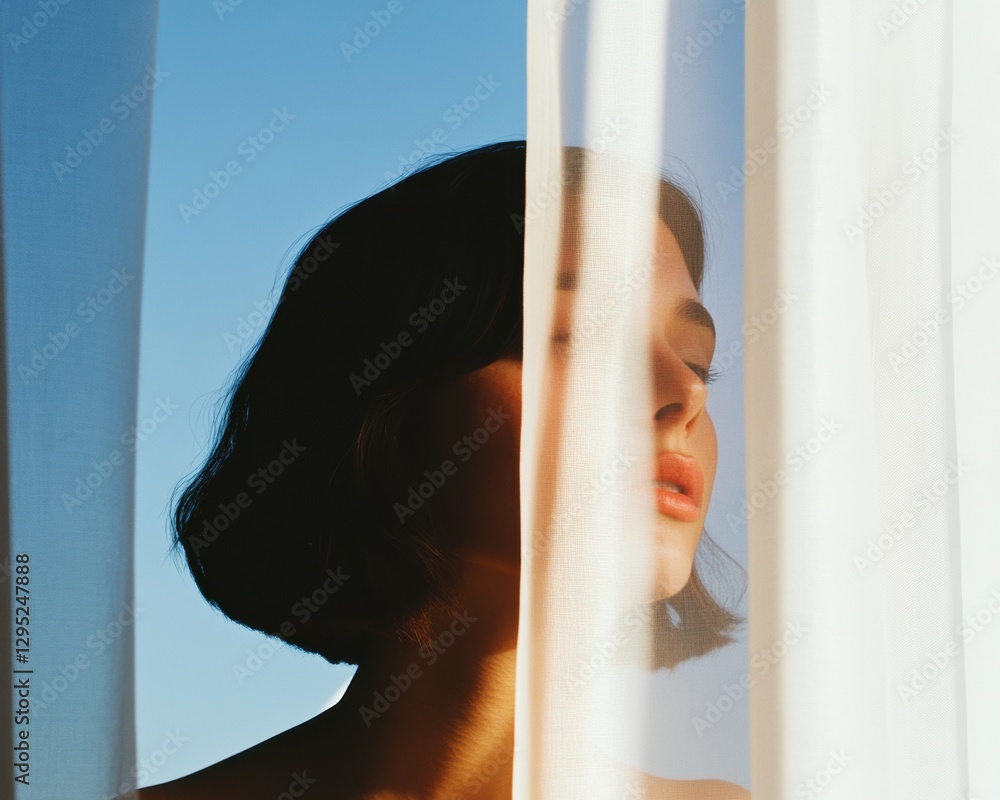 Aufkleber serene minimalist wellness soft-focus aesthetic exploring inner calm through translucent light and c