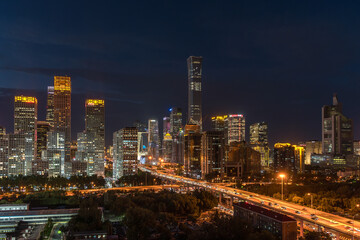 The night view of Beijing, China, the urban vitality of the China World Trade Center business district, and the real estate industry