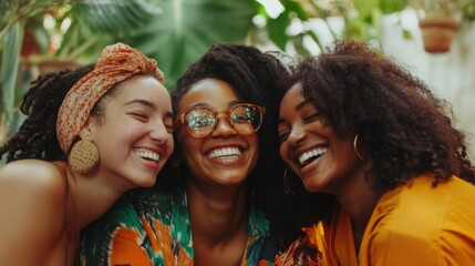 Group of diverse friends smiling and laughing together in an outdoor setting, capturing the essence of friendship and happiness