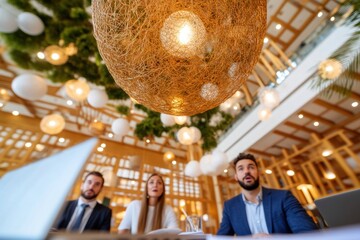 Transformative Workspace Design Innovative Collaborative Meeting with Organic Lighting and Architectural Wellness - Next-Gen Corporate Productivity Solutions