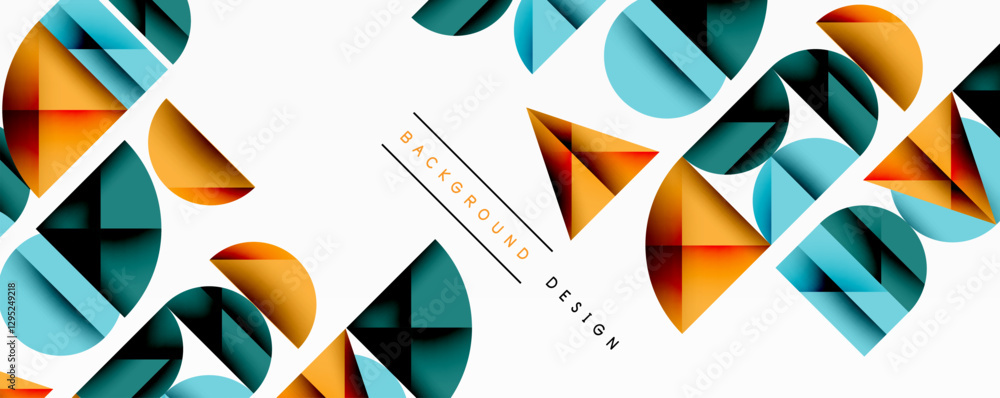 Aufkleber Abstract geometric background with layered gradient shapes forming dynamic patterns. Overlapping semi circles and triangles create depth and contrast