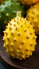 Freshly harvested yellow pitahaya with spiky skin, healthy, spiky