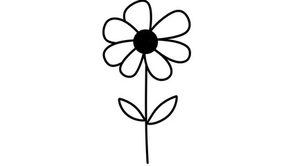 Minimalist Drawing of a Simple Flower in Clean Black and White Style