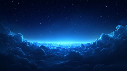 Obraz premium Hyperrealistic night sky with deep blue hues, glowing stars and wispy clouds, symbolizing mystery, infinite possibilities, and cosmic wonder in a modern artistic atmosphere