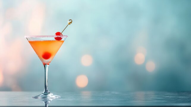 Luxe Mixology Moments Sunset-Hued Cherry Martini in Soft Focus - Elevated Cocktail Culture and Sophisticated Nightlife Branding Aesthetic