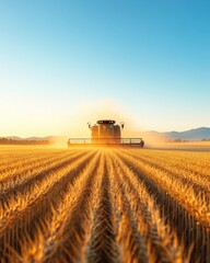 Fototapeta premium Golden Hour Precision Agriculture High-Performance Wheat Harvesting Showcasing Smart Farming Innovation and Sustainable Food Production Technology