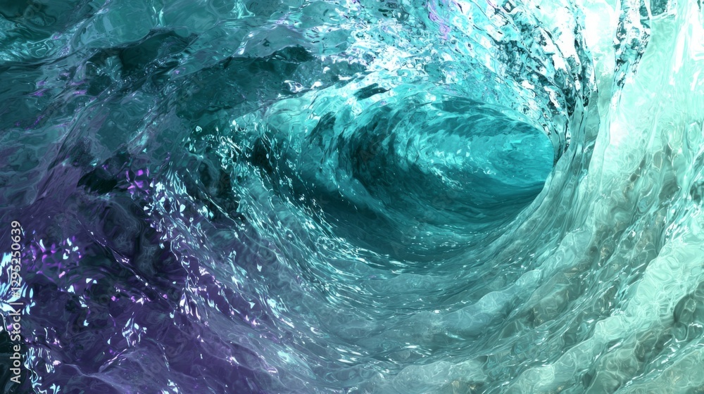 Poster captivating close-up view of a turquoise ocean wave creating a stunning abstract water pattern under