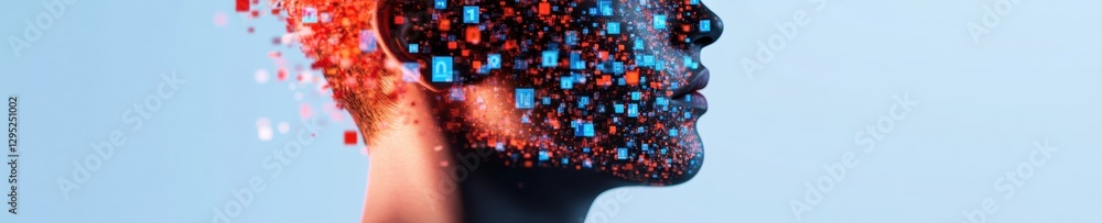 Fototapete AI Identity Disruption Futuristic Digital Transformation Visualizing Human-Technology Convergence in Pixelated Neural Network Visualization