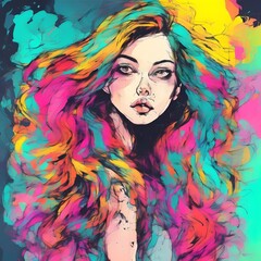 Stylish Fashion Model with Bold Makeup, Black Dress, and Feathers