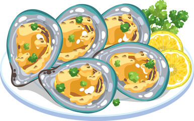 Seafood vector Baked mussels with cheese