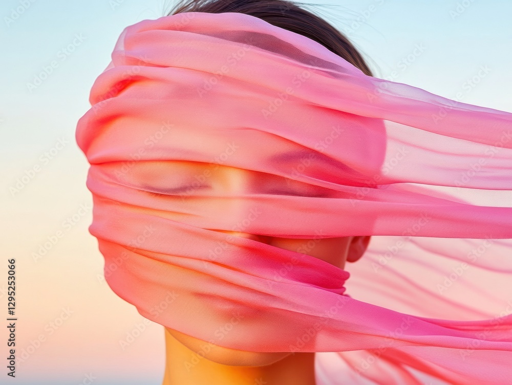 Poster ethereal flux emotive digital art explores identity and transformation through translucent fabric ab