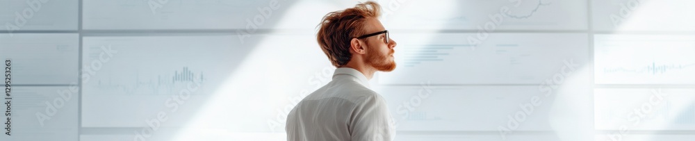 Poster Minimalist Tech Vision Futuristic Business Intelligence Professional Exploring Data Insights with Sleek Aesthetic and Cutting-Edge Digital Analytics Visualization