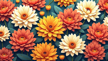 Fototapeta premium Sunflower pattern with warm tones and colorful petals
