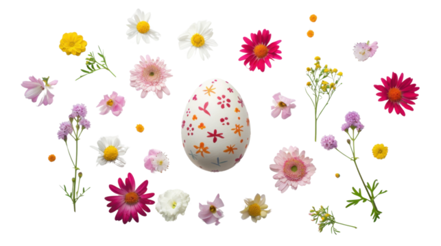 Easter egg decorated with colorful flowers on transparent background - Powered by Adobe