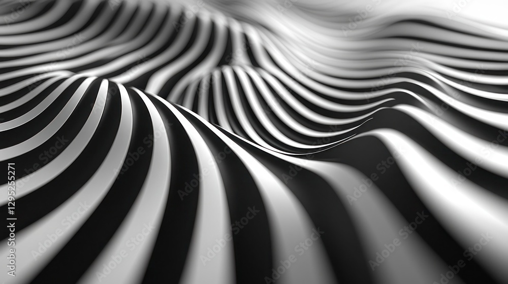 Poster abstract waves of black and white patterns in fluid motion