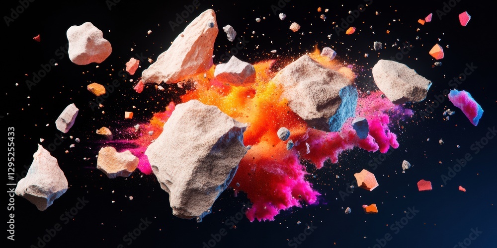 Aufkleber Cosmic Collision Vibrant Asteroid Explosion Visualizing Space Exploration, Technological Innovation, and Next-Gen Scientific Visualization