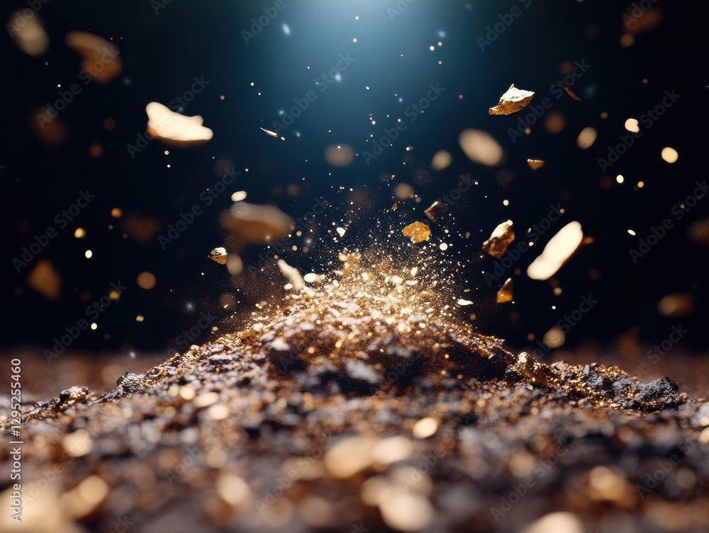Leinwandbilder Quantum Minerals Explosive Gold Particle Dynamics in Cinematic Macro - Cutting-Edge Scientific Visualization and Digital Innovation