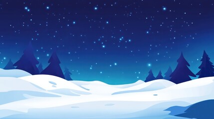 Fototapeta premium Winter night snowy landscape illustration