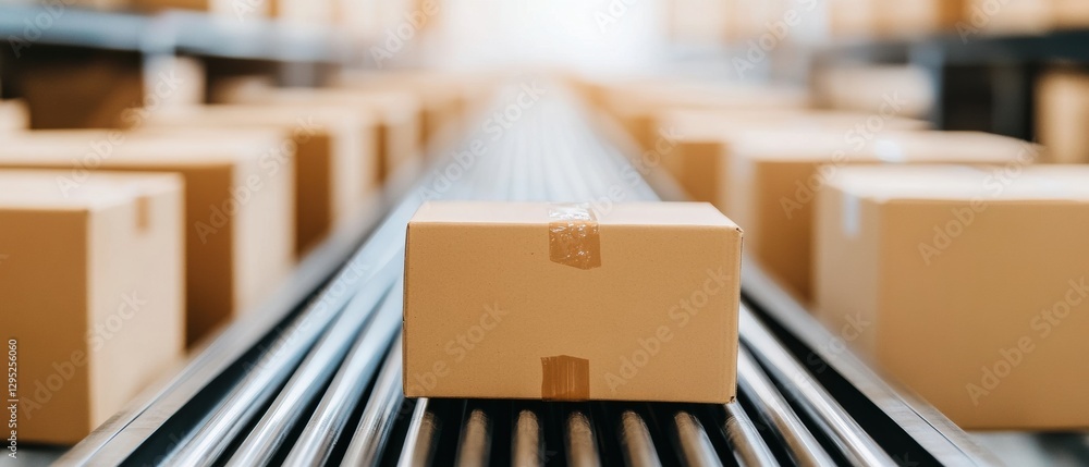 Fototapete AI-Driven Logistics Revolution Smart Conveyor Automation Transforming E-Commerce Supply Chains with Precision Packaging and Streamlined Global Distribution