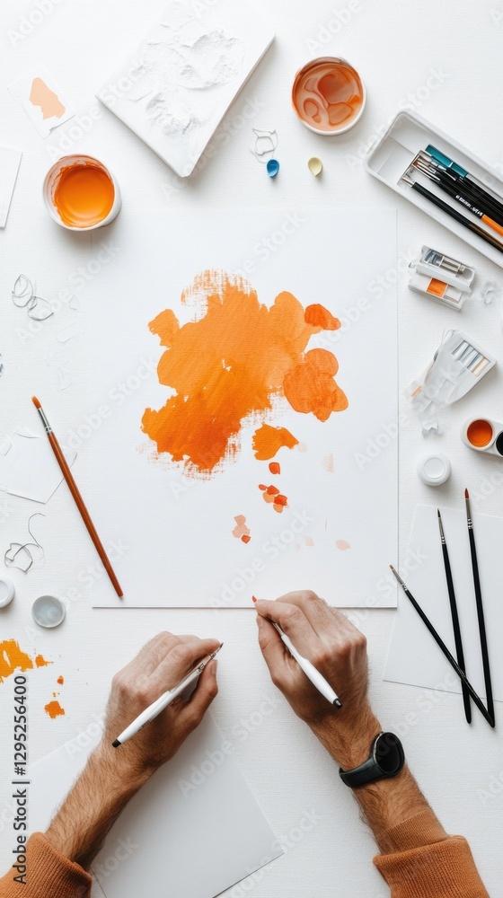 Poster Minimalist Creative Process Dynamic Orange Watercolor Workspace Exploring Mindful Design Strategies for Digital Content Creators and Innovative Professionals