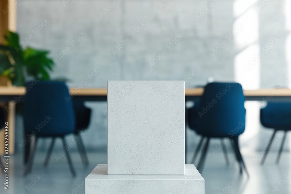 Poster minimalist corporate display sleek gray podium showcasing advanced design in modern workspace with e